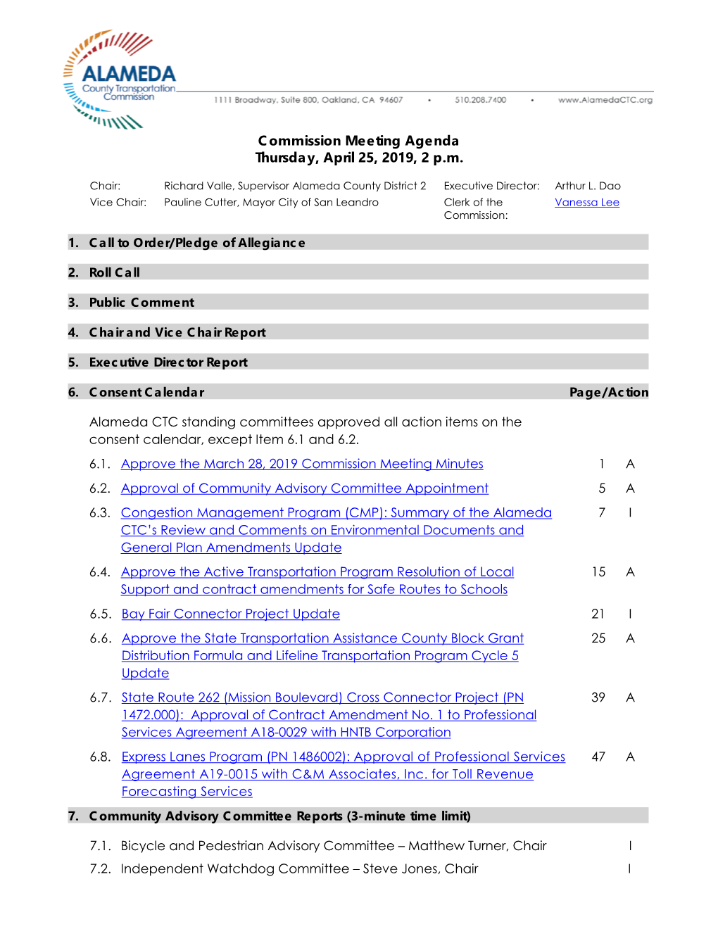 Commission Meeting Agenda Thursday, April 25, 2019, 2 P.M