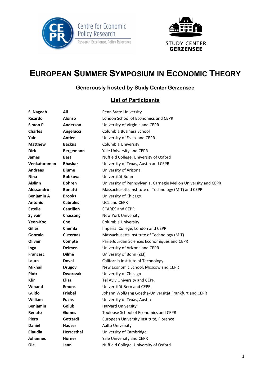 European Summer Symposium in Economic Theory