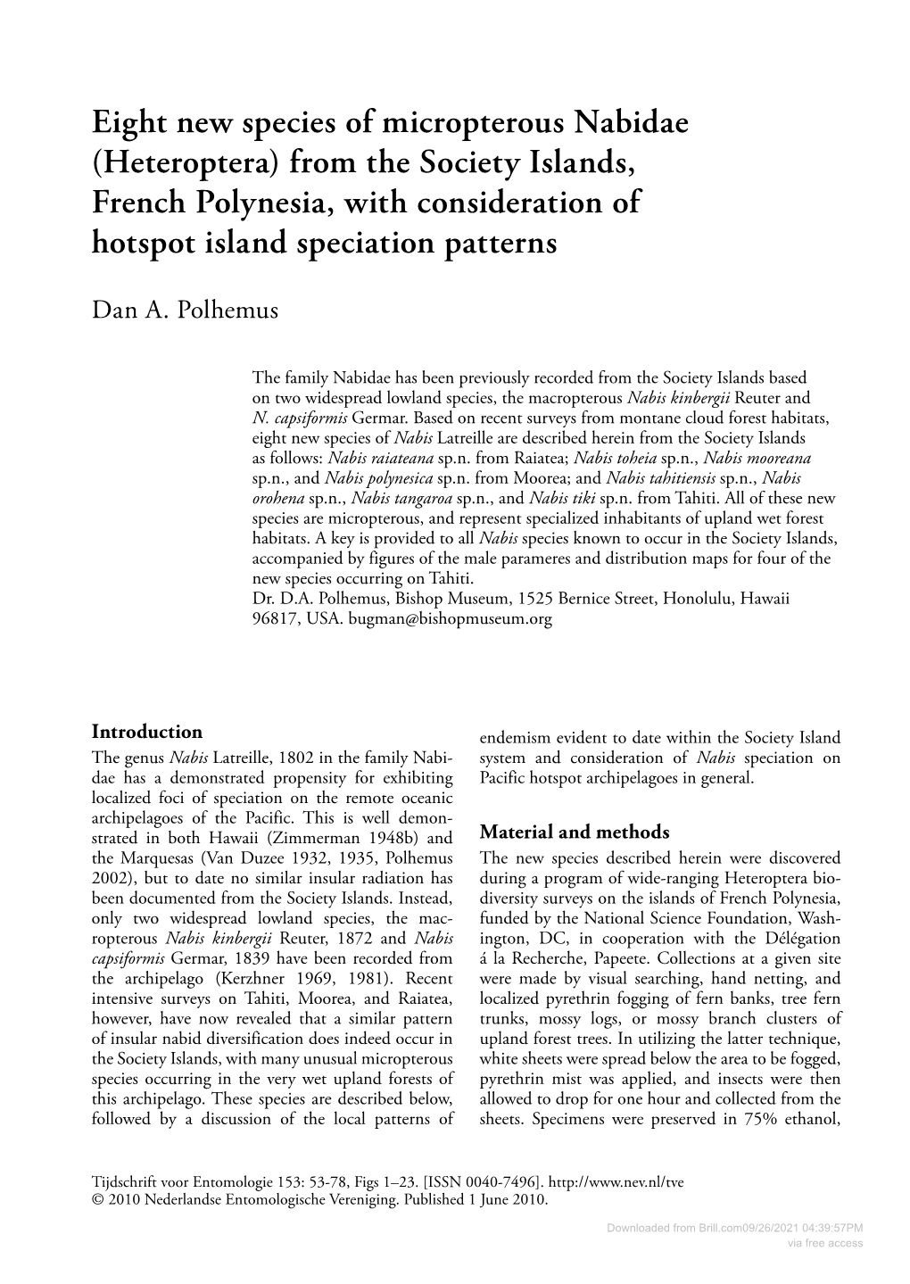 From the Society Islands, French Polynesia, with Consideration of Hotspot Island Speciation Patterns