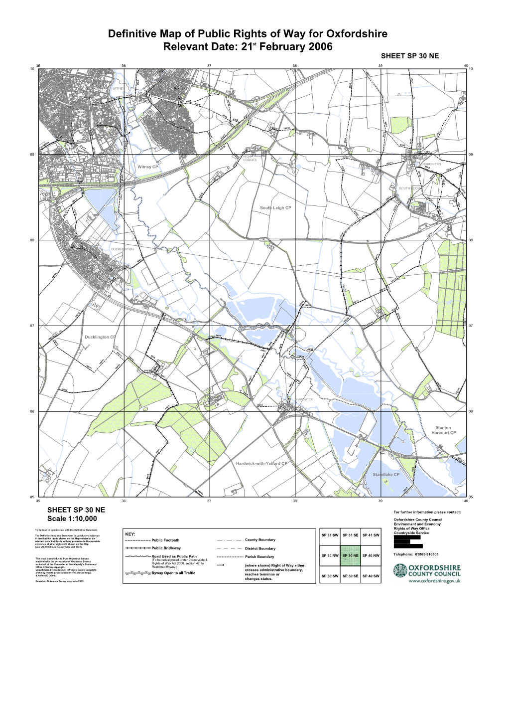 Definitive Map of Public Rights of Way for Oxfordshire Relevant Date: 21St February 2006 Colour SHEET SP 30 NE