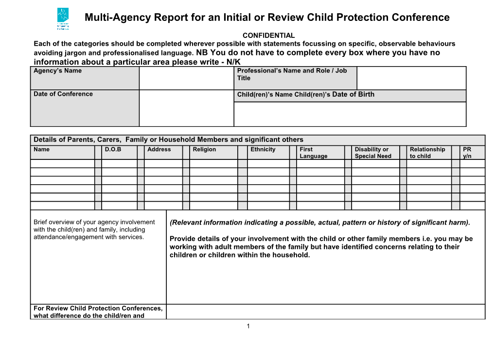 Multi-Agency Child Protection Conference Report