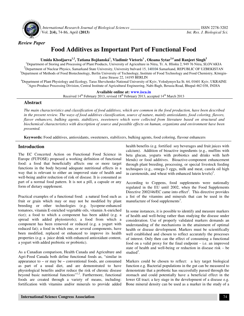 Food Additives As Important Part of Functional Food