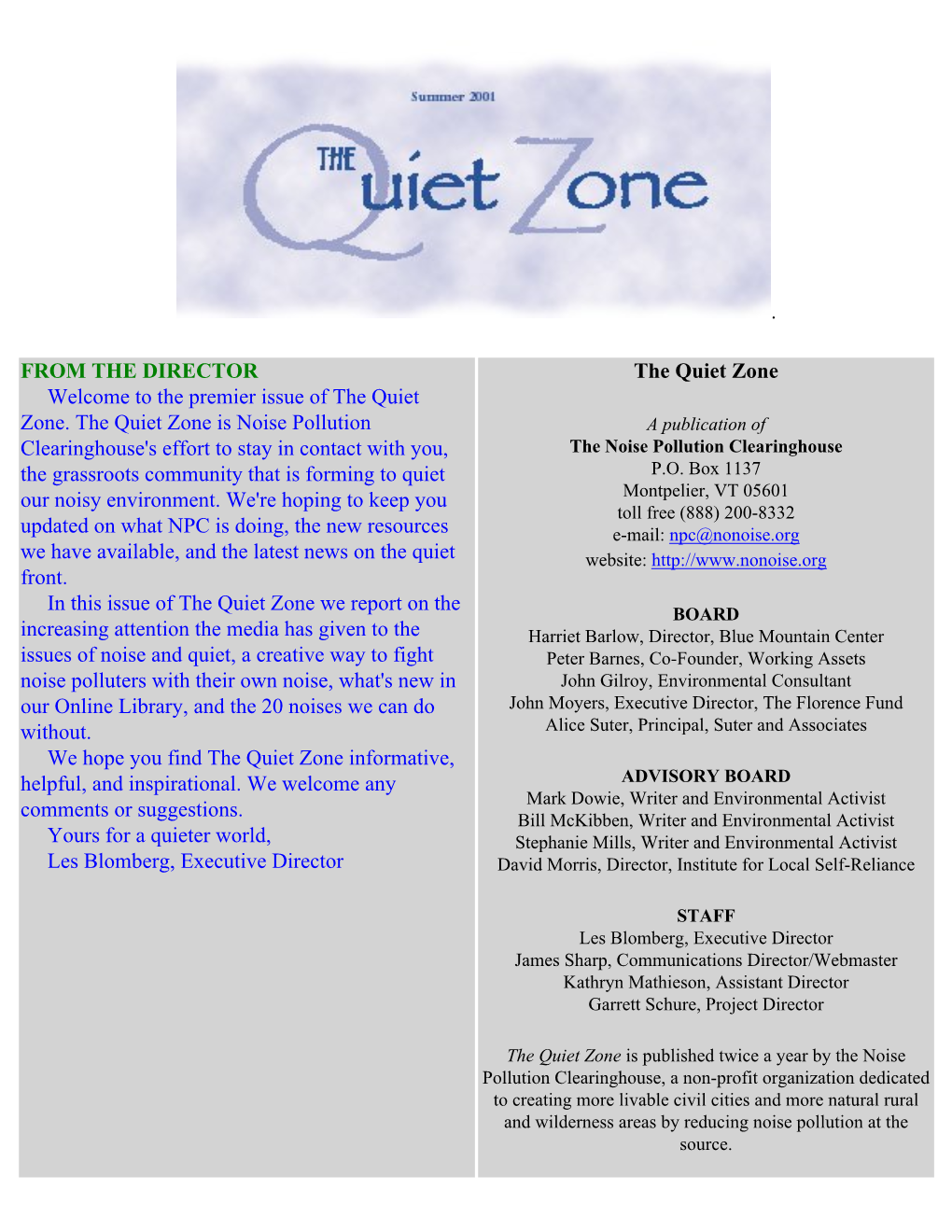 NPC Quiet Zone Newsletter Summer 2001