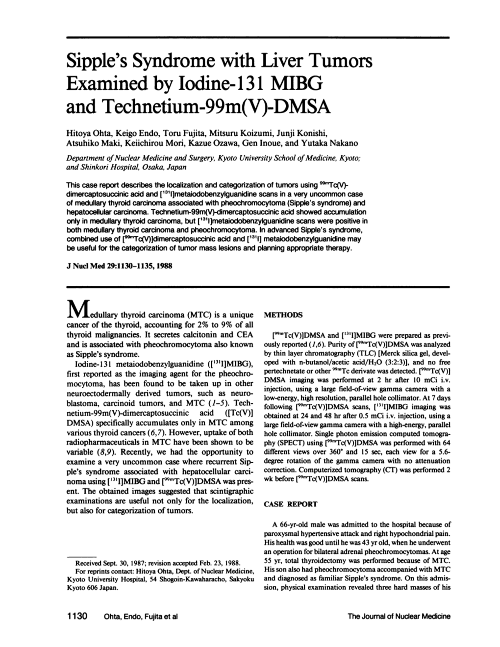 Sipple's Syndrome with Liver Tumors and Technetium-99M(V)-DMSA