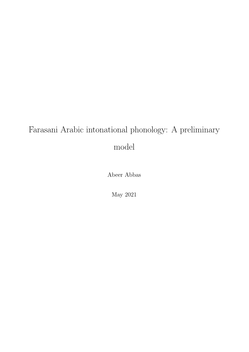 Farasani Arabic Intonational Phonology: a Preliminary Model