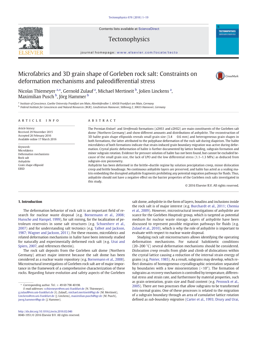 Microfabrics and 3D Grain Shape of Gorleben Rock Salt: Constraints on Deformation Mechanisms and Paleodifferential Stress