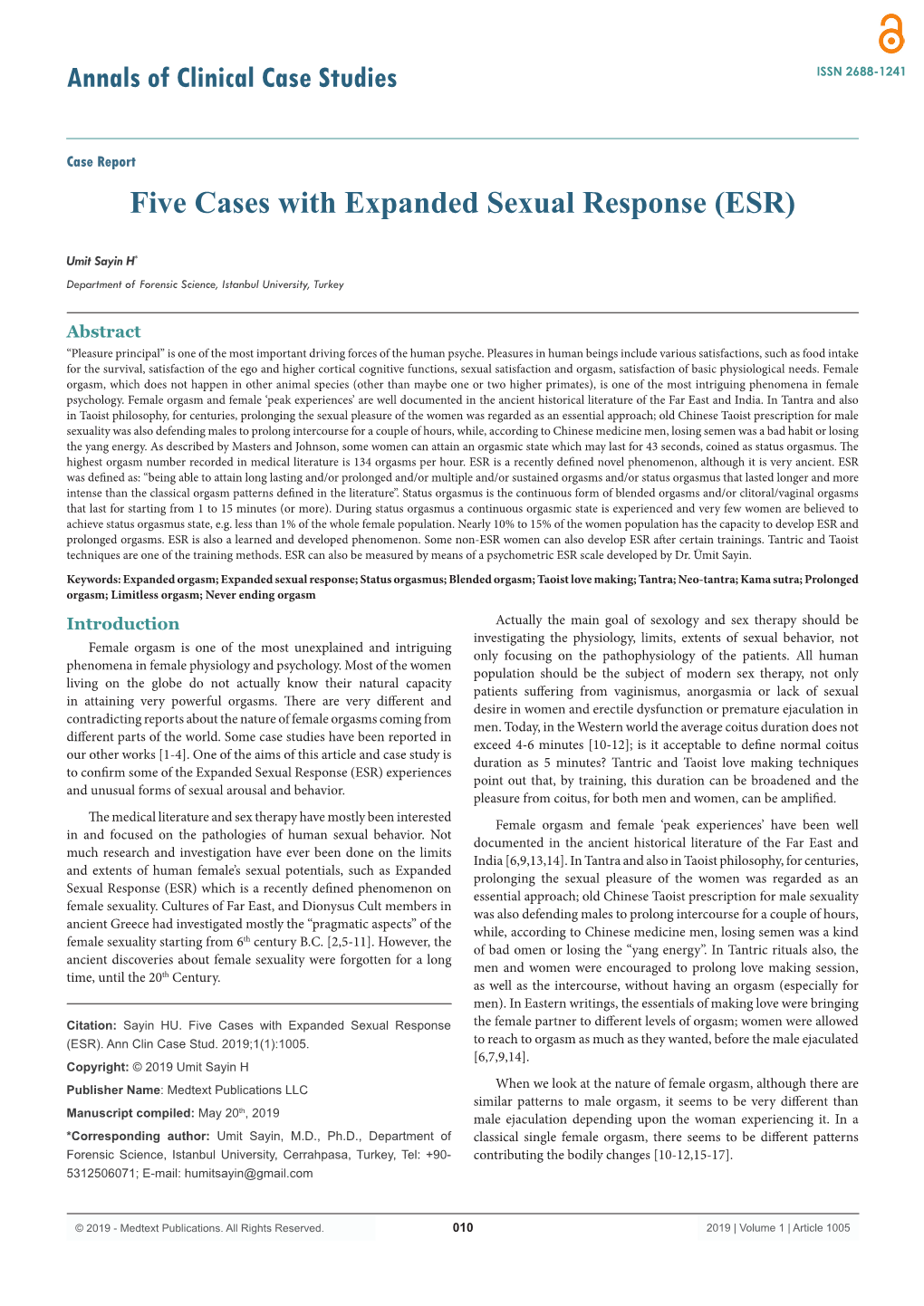Five Cases with Expanded Sexual Response (ESR)