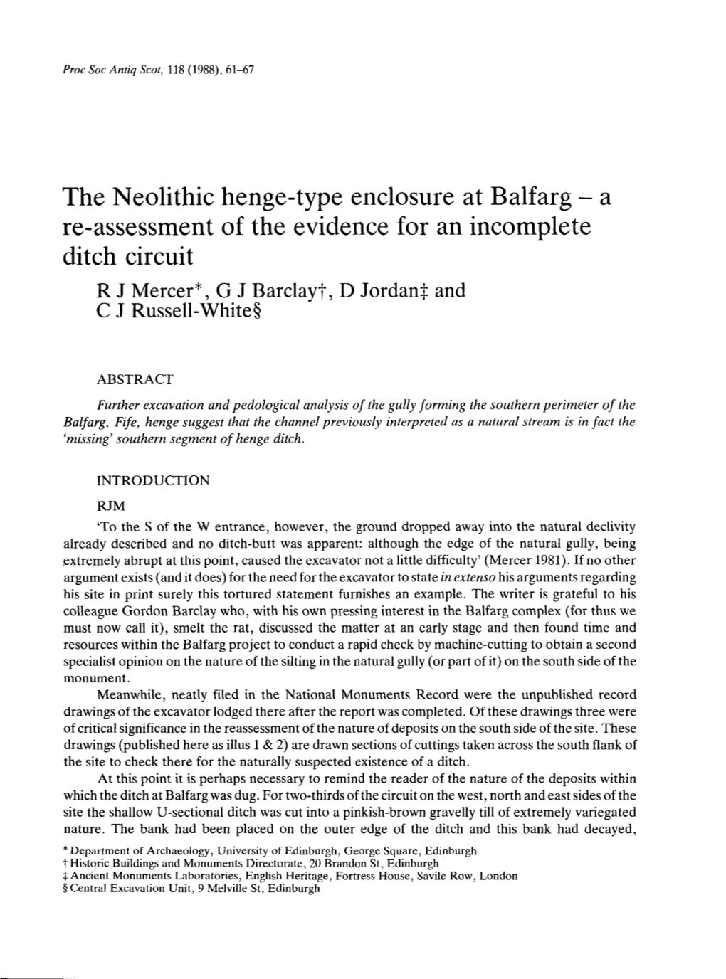 The Neolithic Henge-Type Enclosure at Balfarg