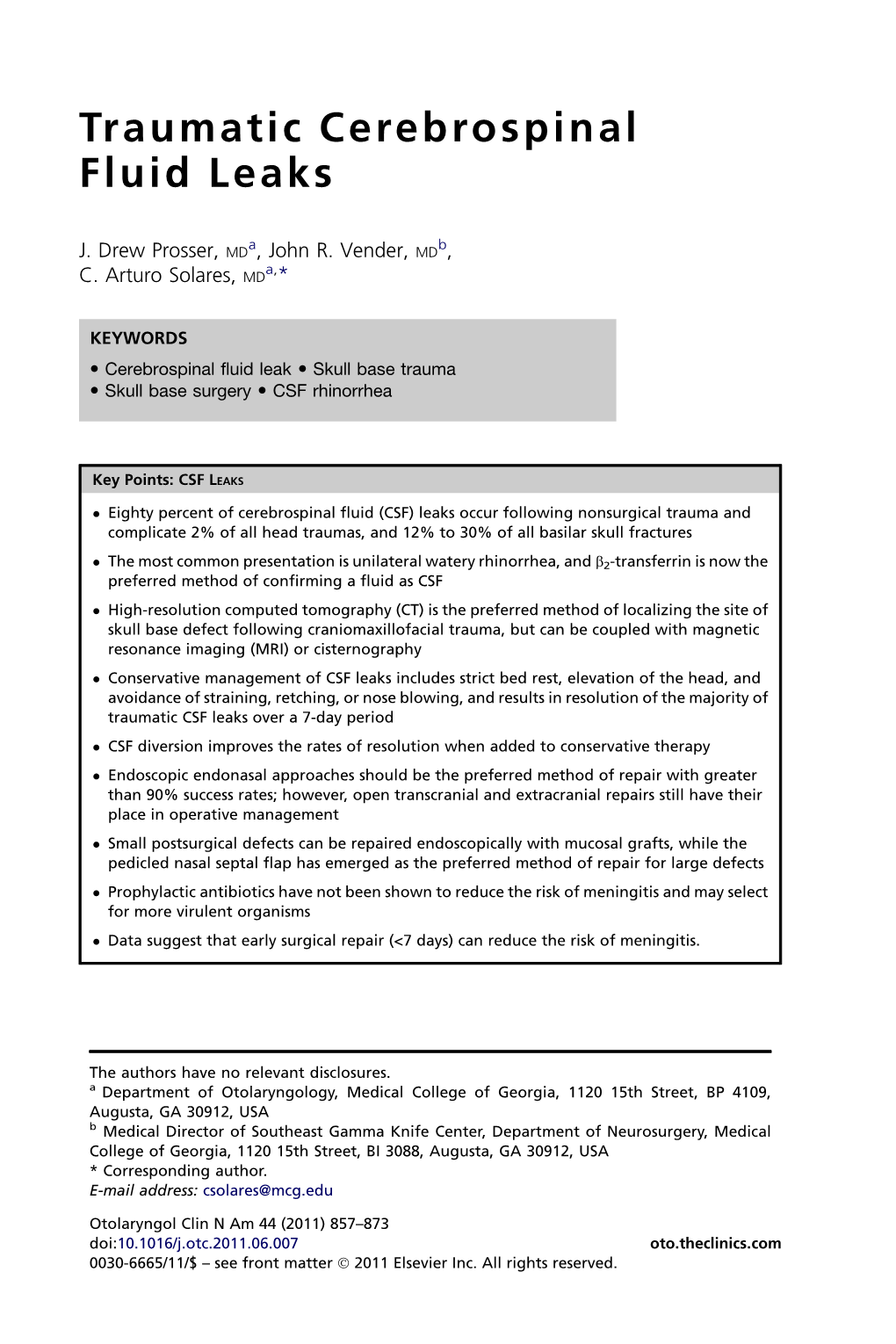 Traumatic Cerebrospinal Fluid Leaks