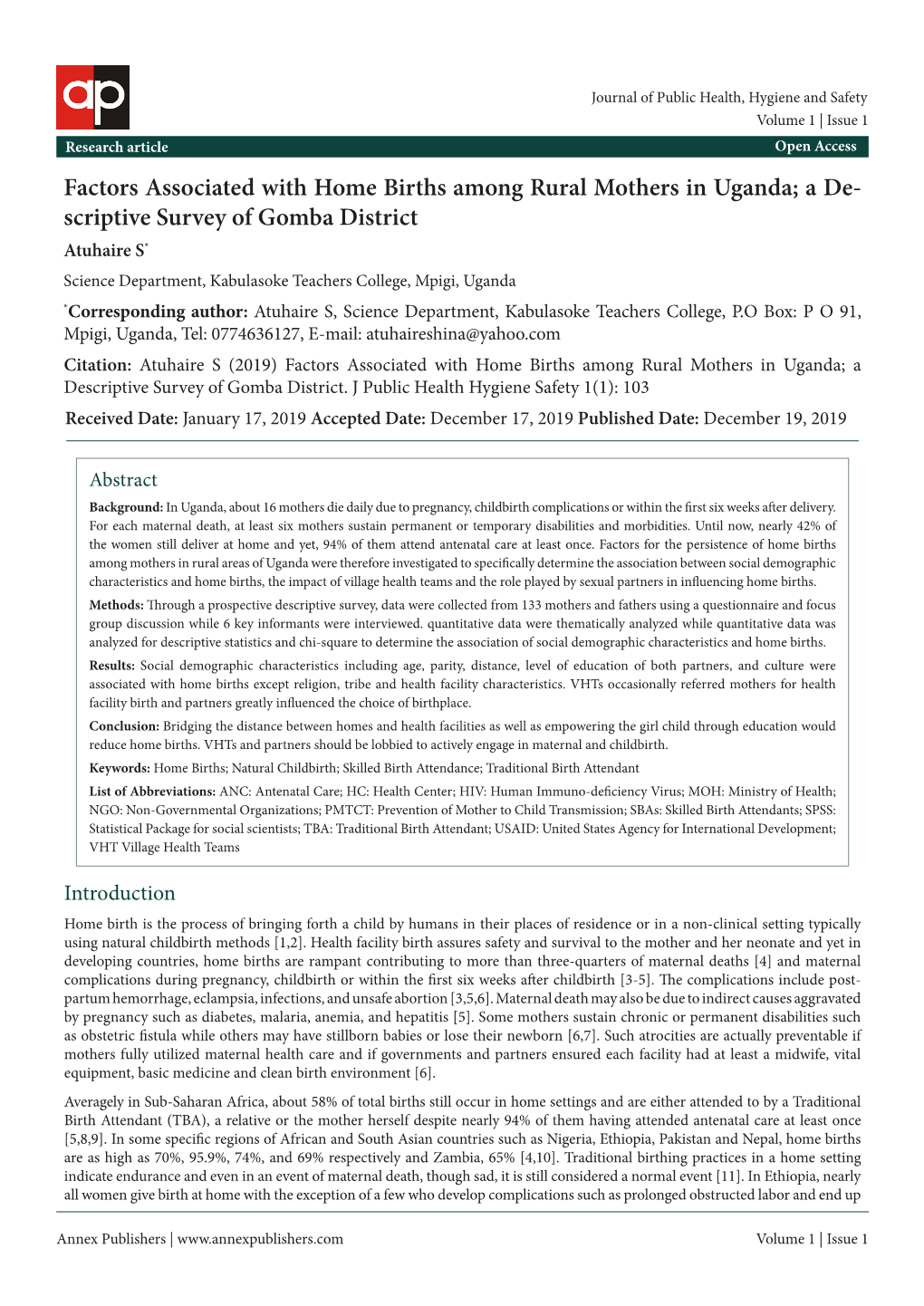 Factors Associated with Home Births Among Rural