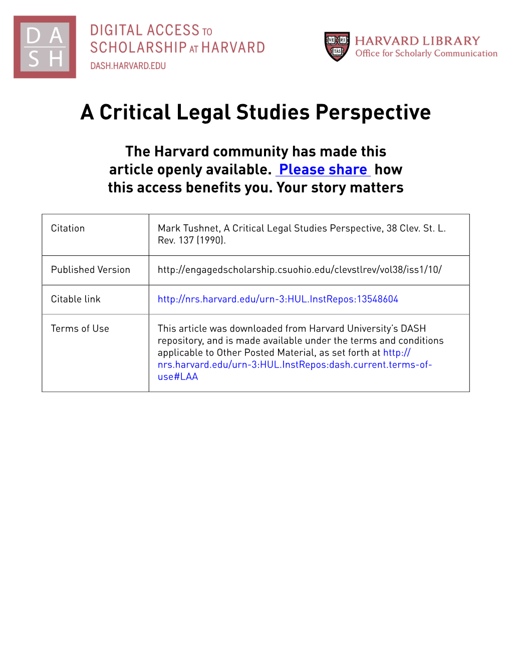 A Critical Legal Studies Perspective