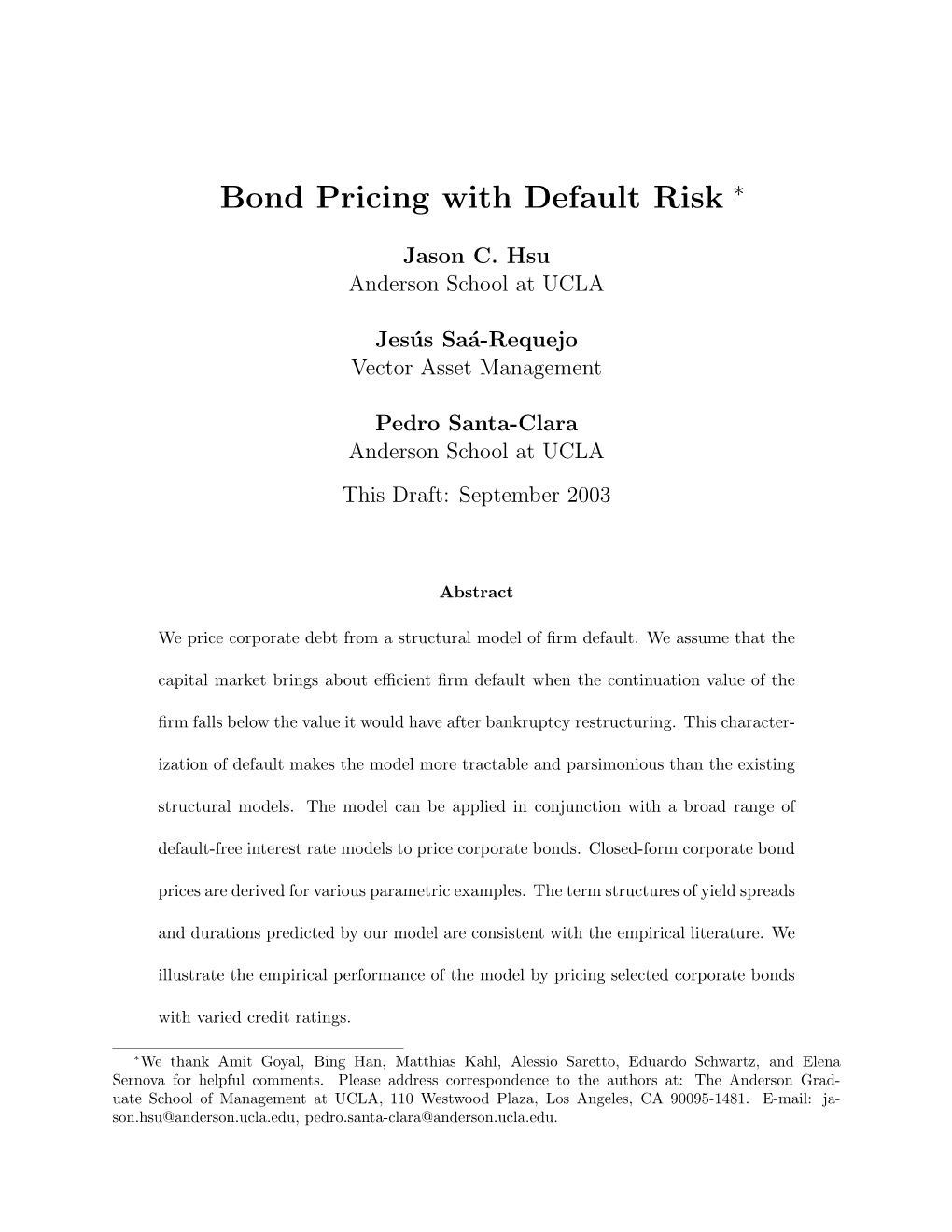 Bond Pricing with Default Risk ∗