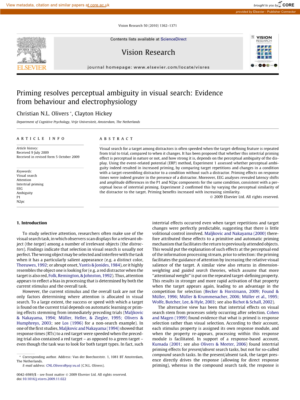 Priming Resolves Perceptual Ambiguity in Visual Search: Evidence from Behaviour and Electrophysiology