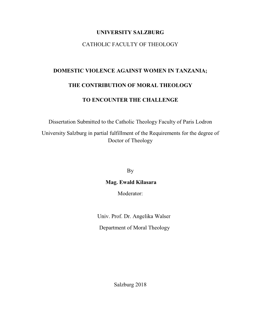 The Contribution of Moral Theology