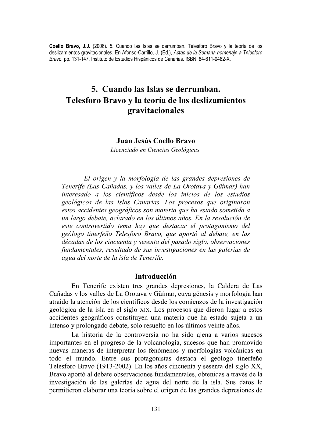 5. Cuando Las Islas Se Derrumban. Telesforo Bravo Y La Teoría De Los Deslizamientos Gravitacionales