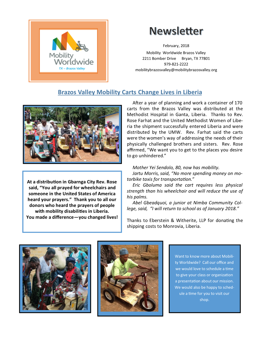 Brazos Valley Mobility Carts Change Lives in Liberia