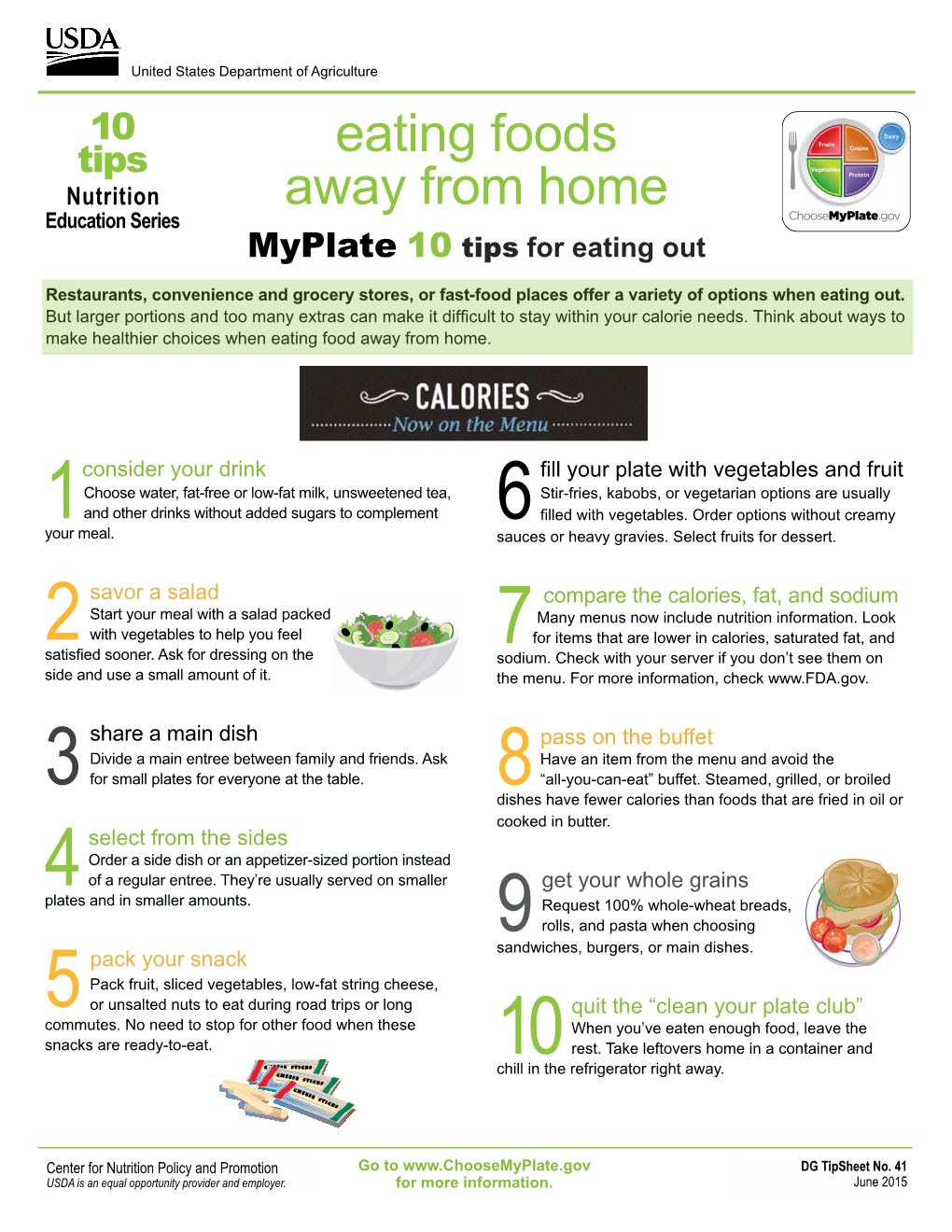 Eating Foods Away from Home -- 10 Tips Nutrition Education Series