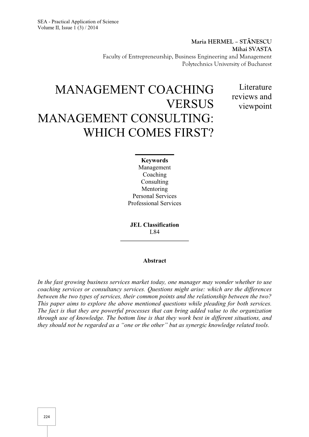 Management Coaching Versus