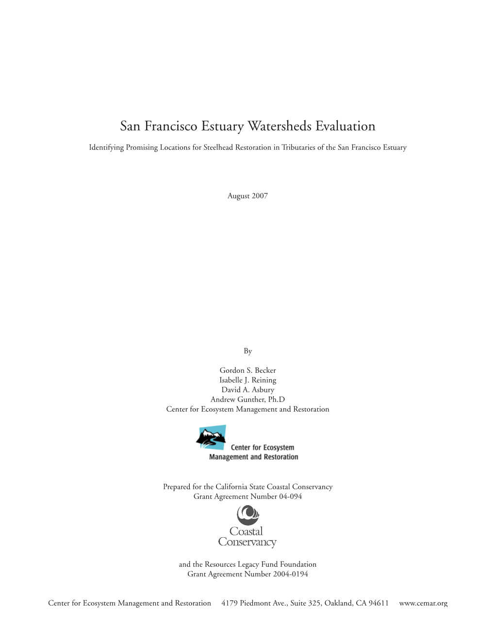 San Francisco Estuary Watersheds Evaluation