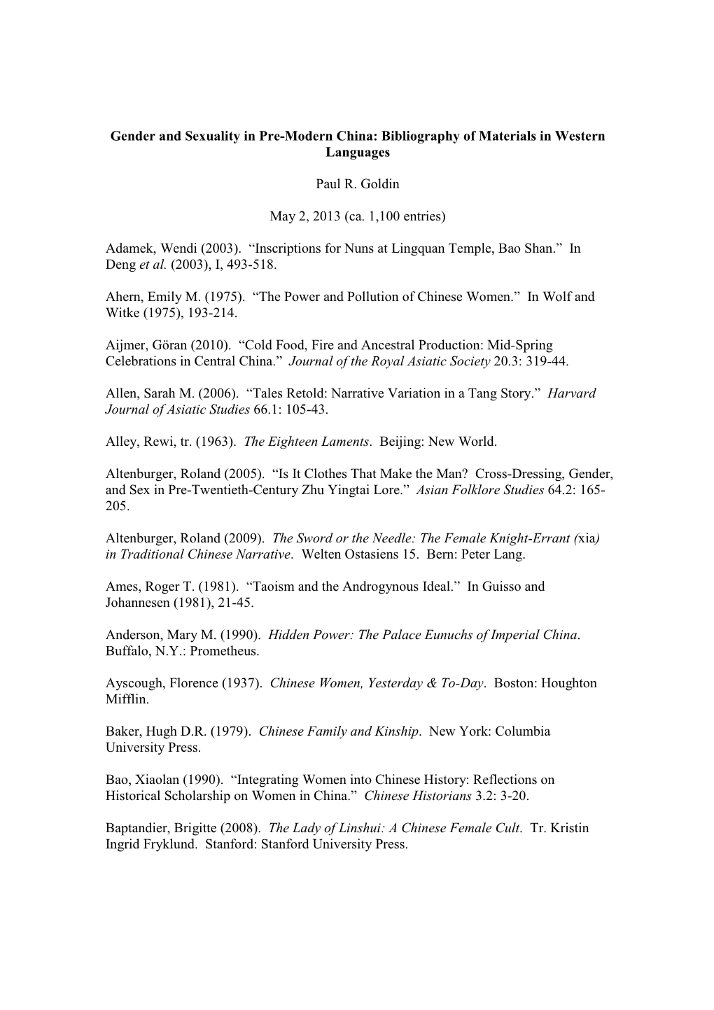 Gender and Sexuality Bibliography