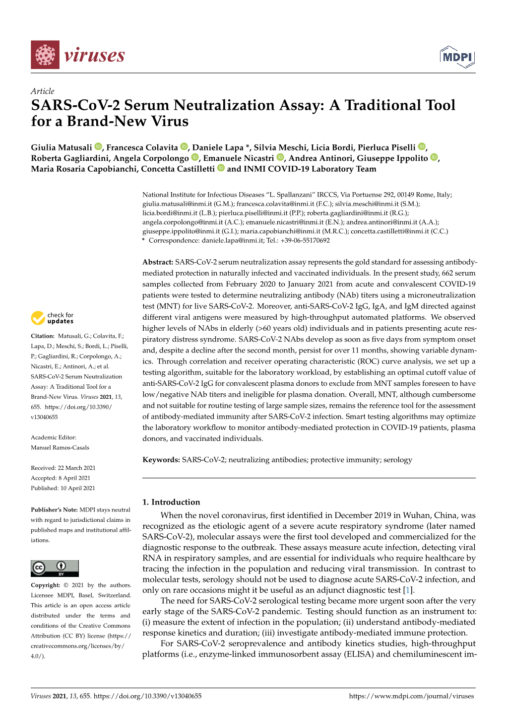 SARS-Cov-2 Serum Neutralization Assay: a Traditional Tool for a Brand-New Virus