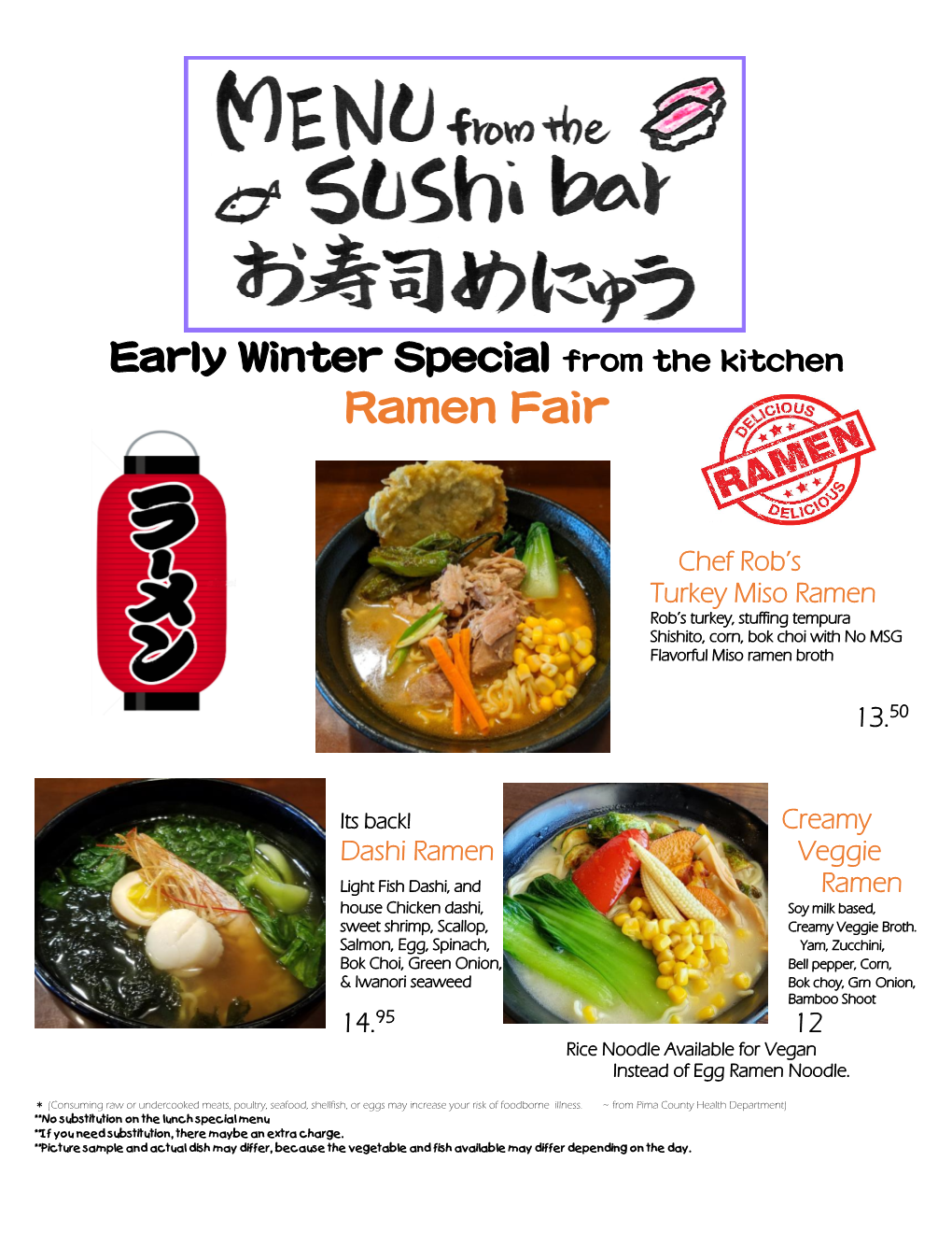 Menu from Sushi Bar