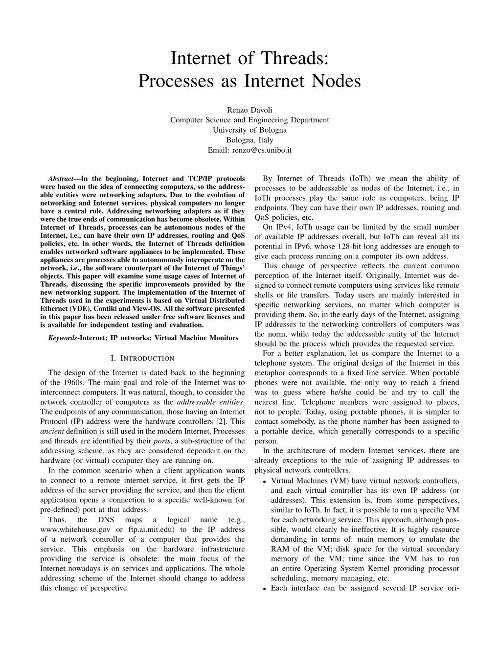 Internet of Threads: Processes As Internet Nodes