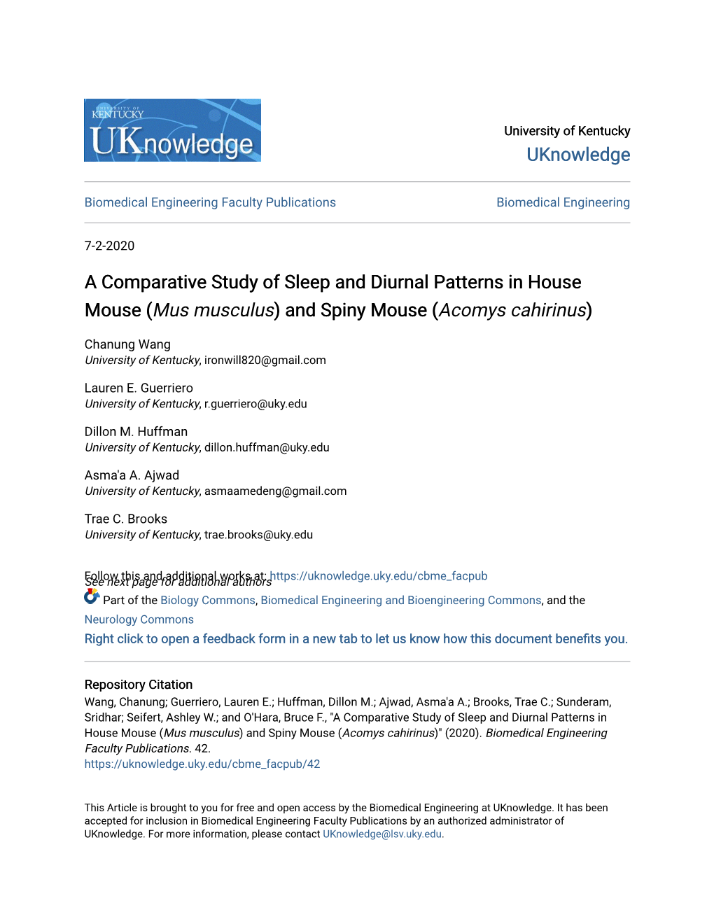 A Comparative Study of Sleep and Diurnal Patterns in House Mouse (Mus Musculus) and Spiny Mouse (Acomys Cahirinus)