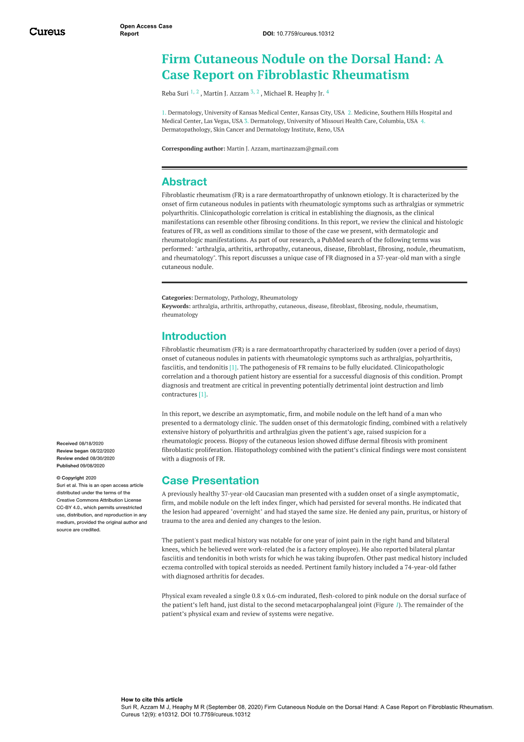 Firm Cutaneous Nodule on the Dorsal Hand: a Case Report on Fibroblastic Rheumatism