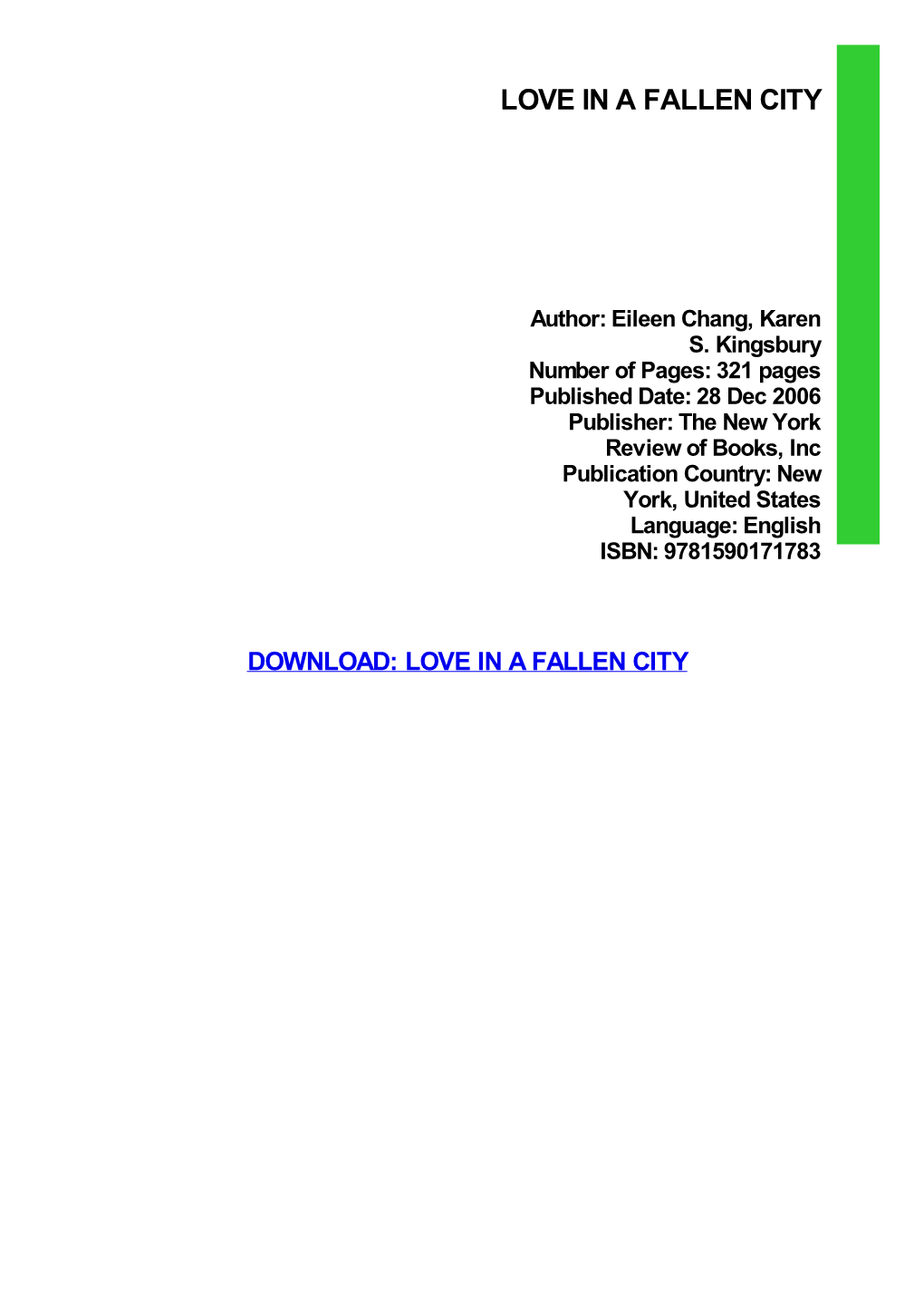 Love in a Fallen City Download Free