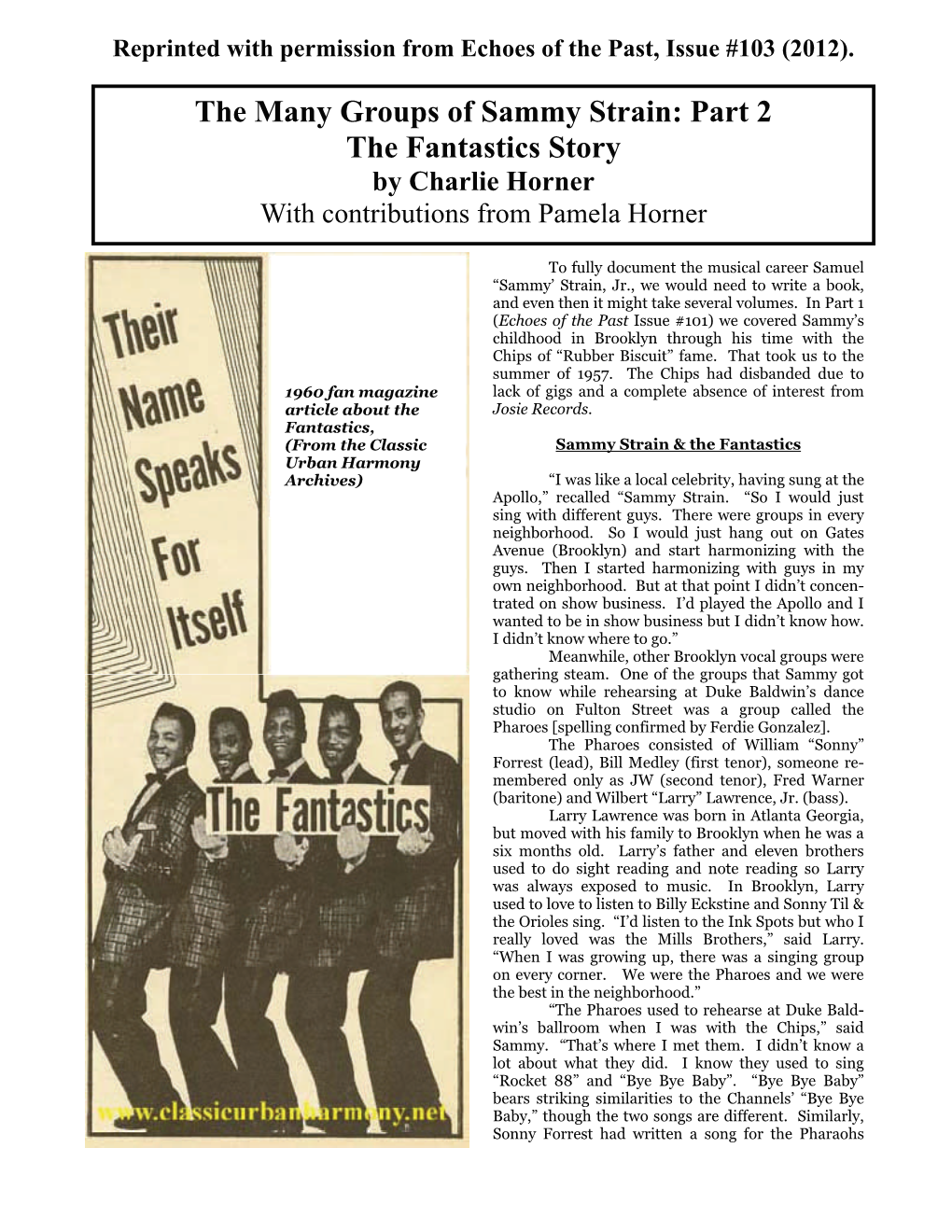 The Many Groups of Sammy Strain: Part 2 the Fantastics Story by Charlie Horner with Contributions from Pamela Horner