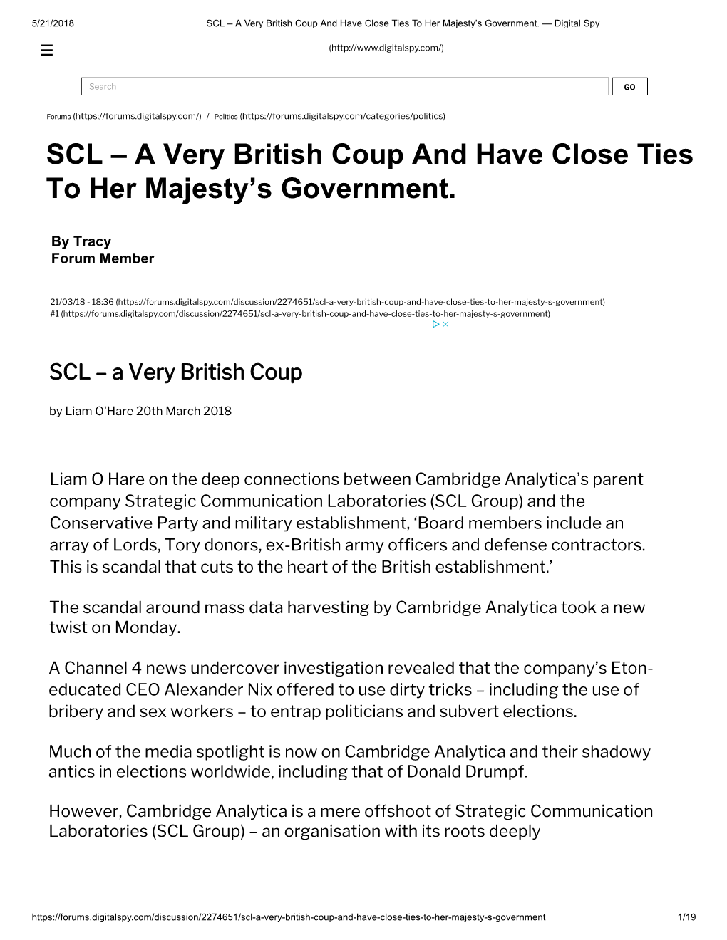 SCL – a Very British Coup and Have Close Ties to Her Majesty's