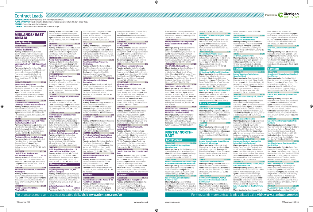 Contract Leads Powered by EARLY PLANNING Projects in Planning up to Detailed Plans Submitted