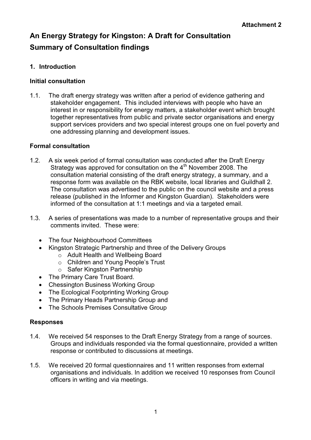 An Energy Strategy for Kingston: a Draft for Consultation Summary of Consultation Findings