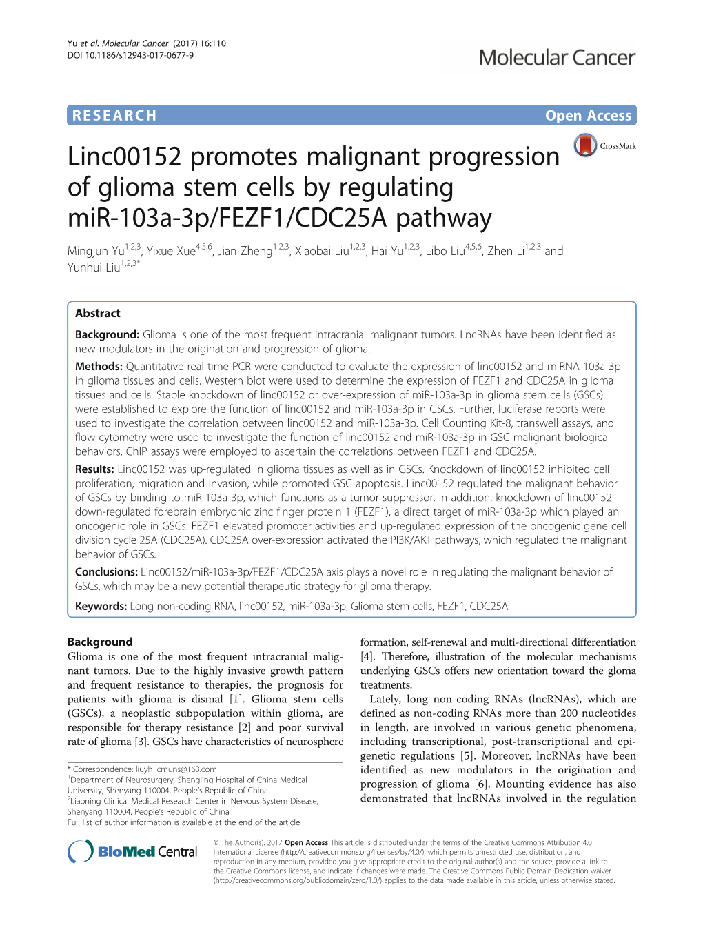 Linc00152 Promotes Malignant Progression of Glioma Stem Cells By