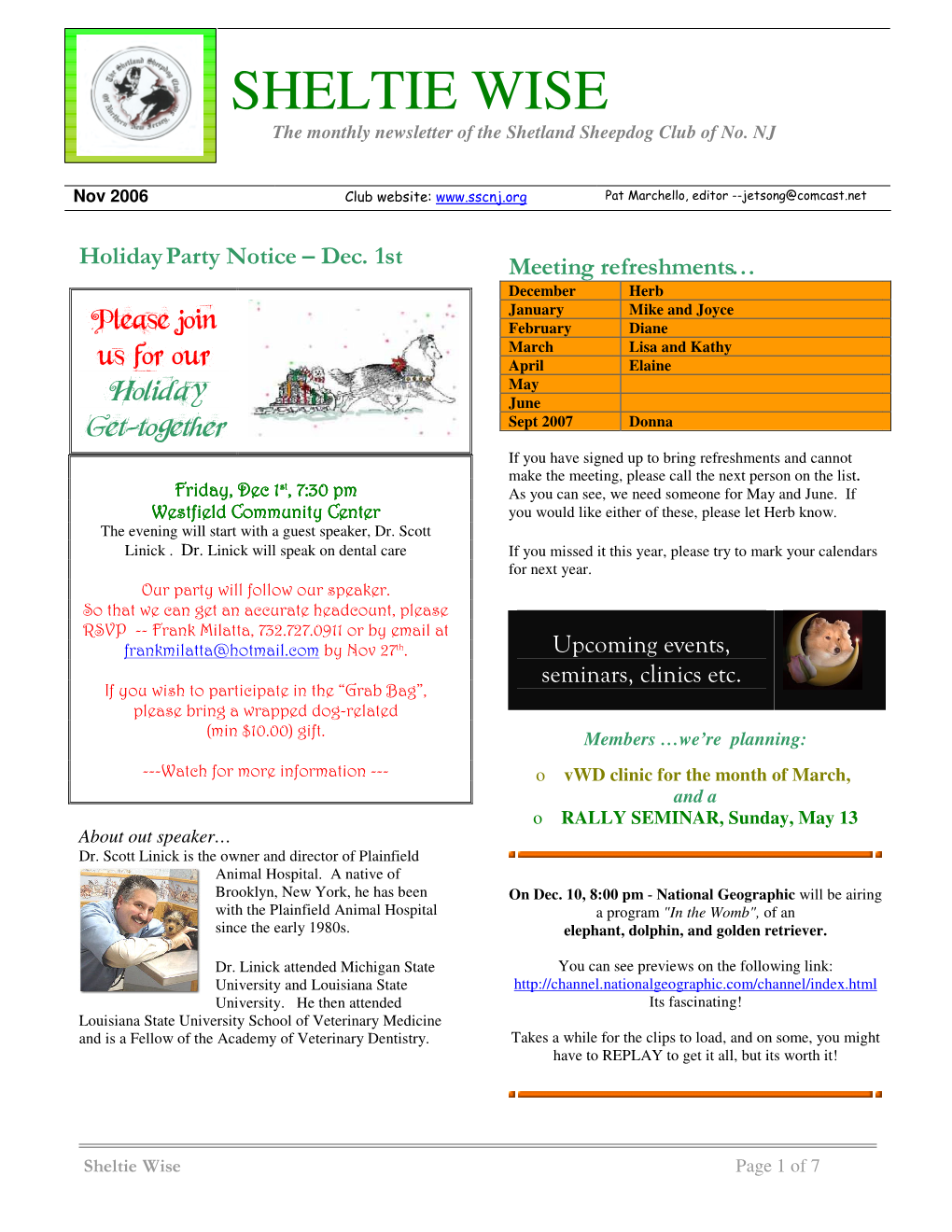 SHELTIE WISE the Monthly Newsletter of the Shetland Sheepdog Club of No