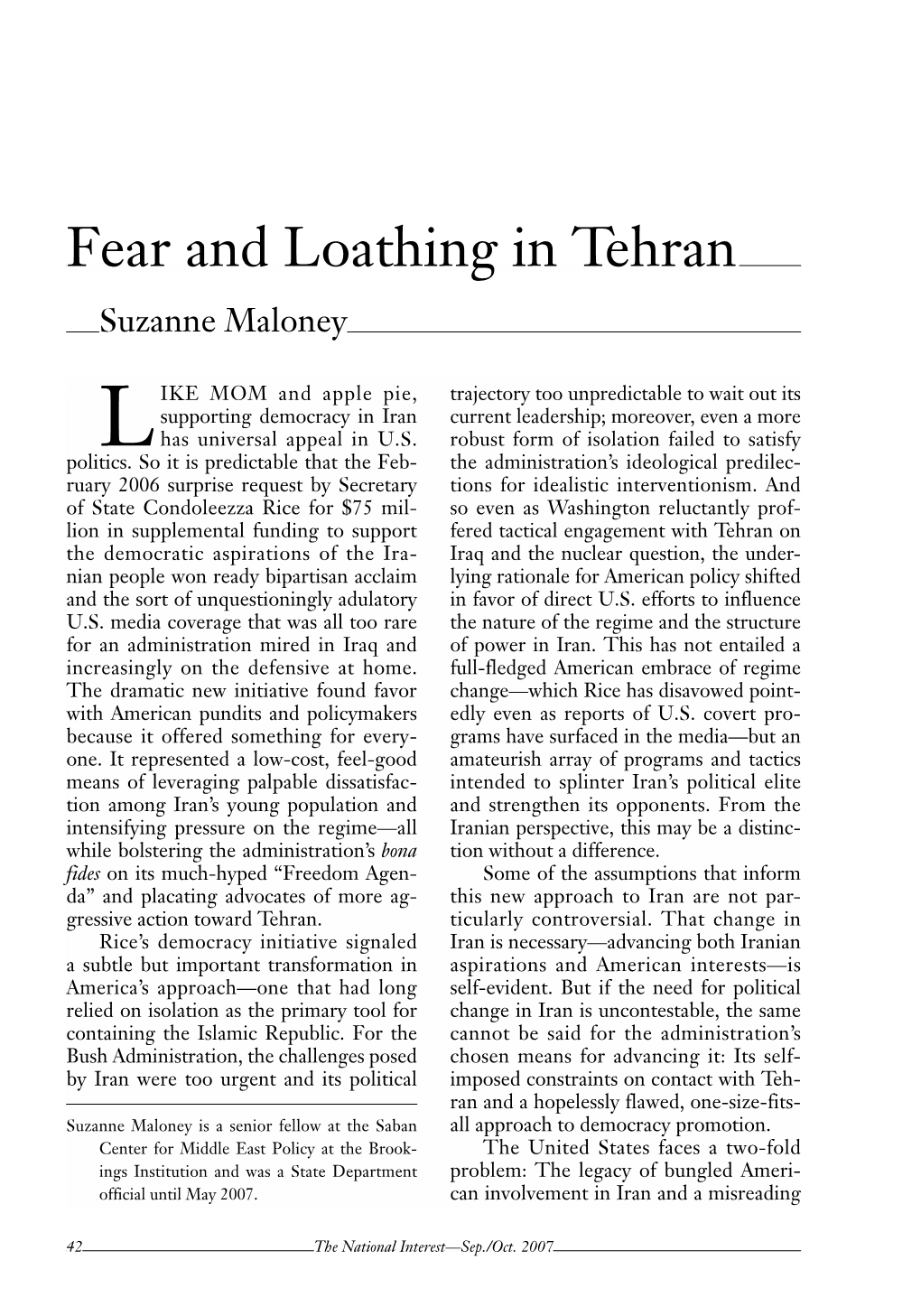 Fear and Loathing in Tehrani Suzanne Maloney