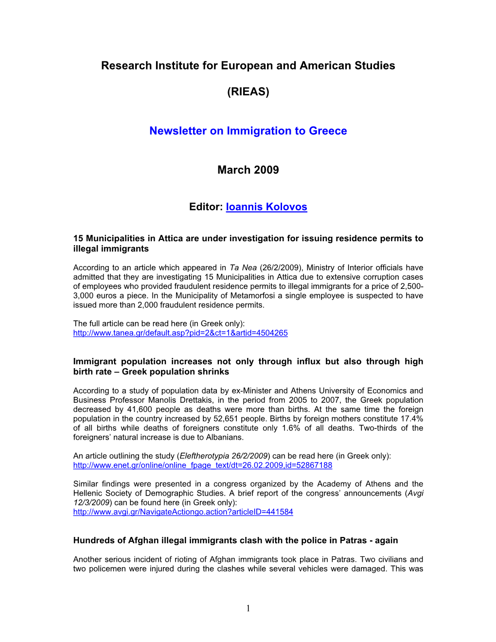 IMMIGRATION to GREECE (PDF Format- March 2009)