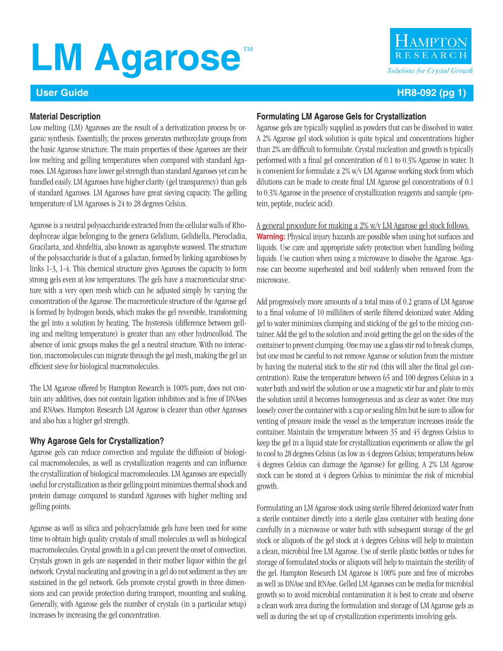 HR8-092 LM Agarose User Guide