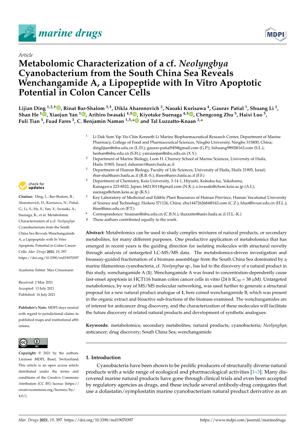 Metabolomic Characterization of a Cf. Neolyngbya Cyanobacterium From