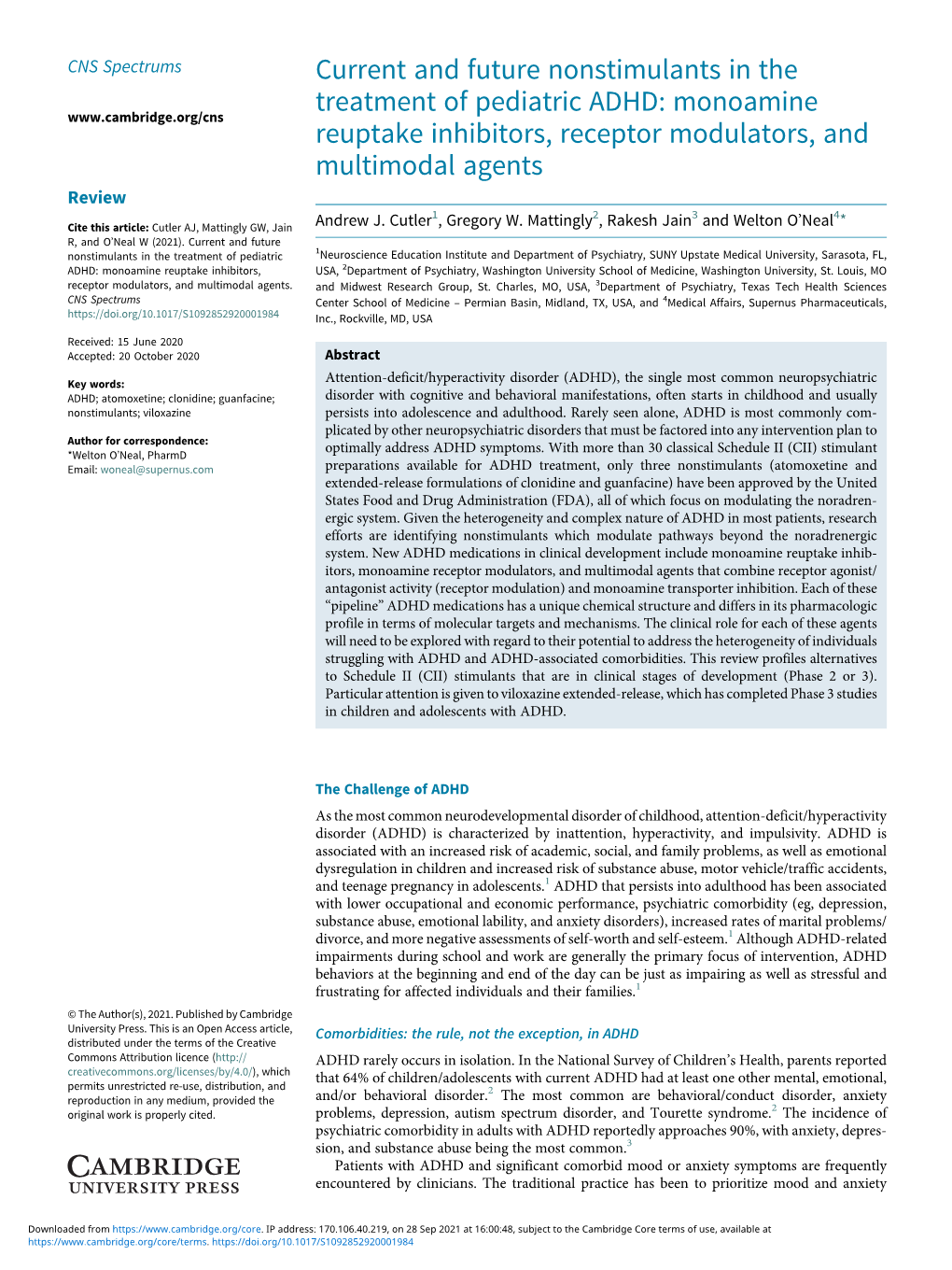 Current and Future Nonstimulants in the Treatment of Pediatric ADHD: Monoamine Reuptake Inhibitors, Receptor Modulators, And