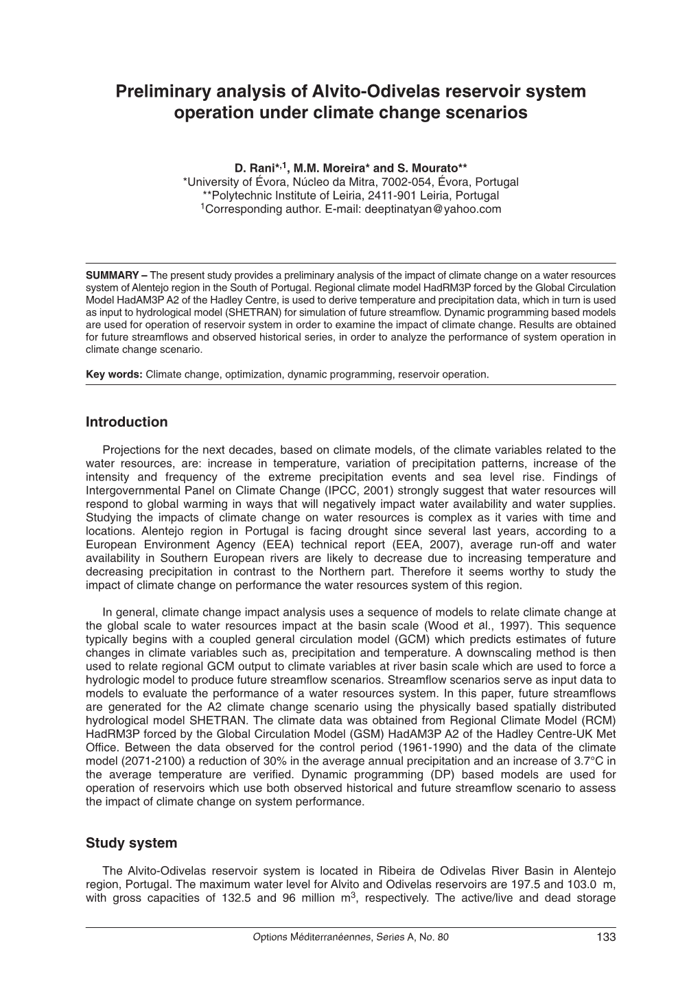 Preliminary Analysis of Alvito-Odivelas Reservoir System Operation Under Climate Change Scenarios