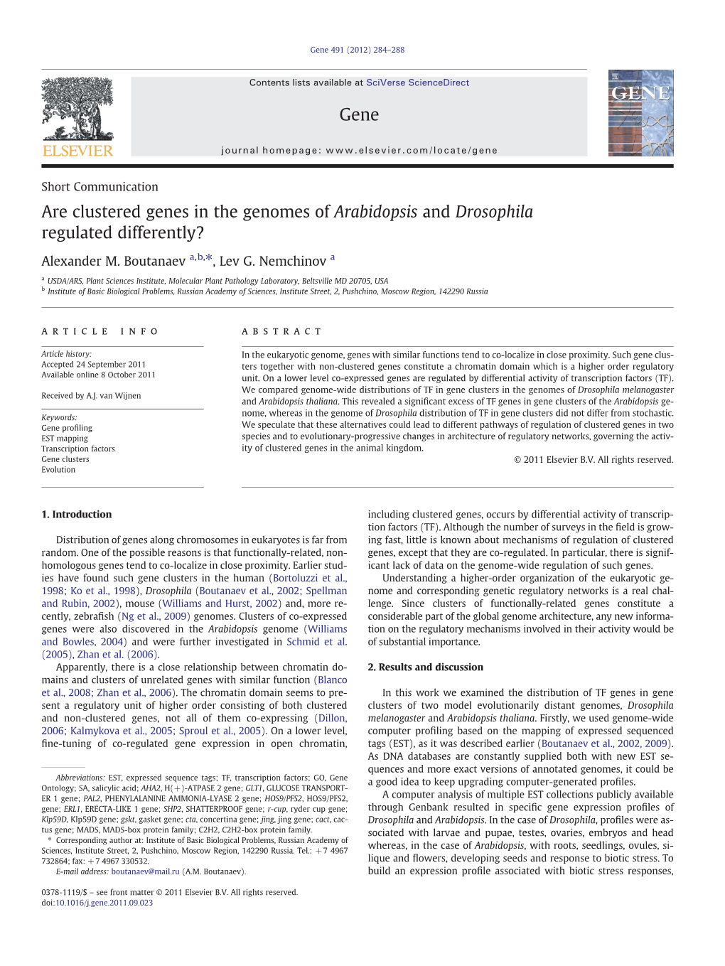 Are Clustered Genes in the Genomes of Arabidopsis and Drosophila Regulated Differently?