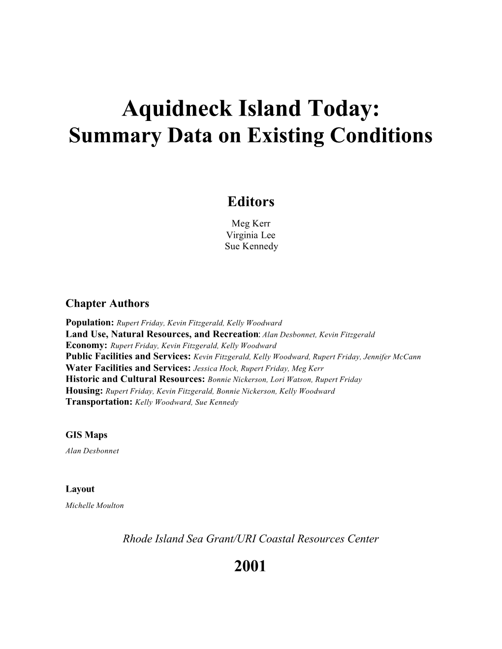 Aquidneck Island Today: Summary Data on Existing Conditions