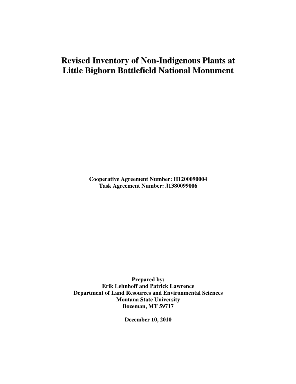 Revised Inventory of Non-Indigenous Plants at Little Bighorn Battlefield National Monument