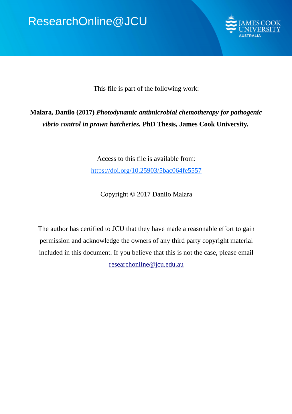 JCU 55730-Malara-2017-Thesis.Pdf