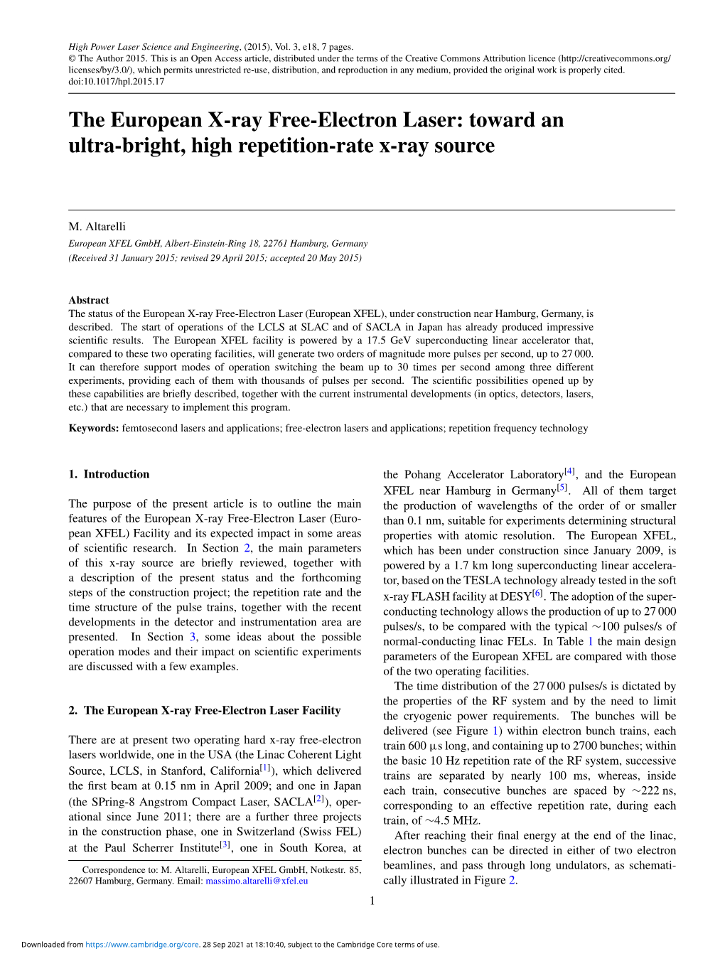 The European X-Ray Free-Electron Laser: Toward an Ultra-Bright, High Repetition-Rate X-Ray Source