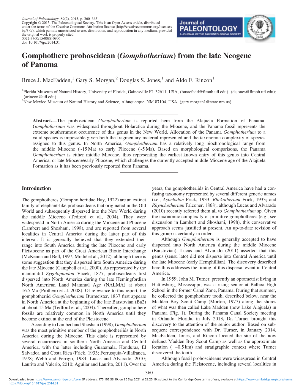 Gomphothere Proboscidean (Gomphotherium) from the Late Neogene of Panama