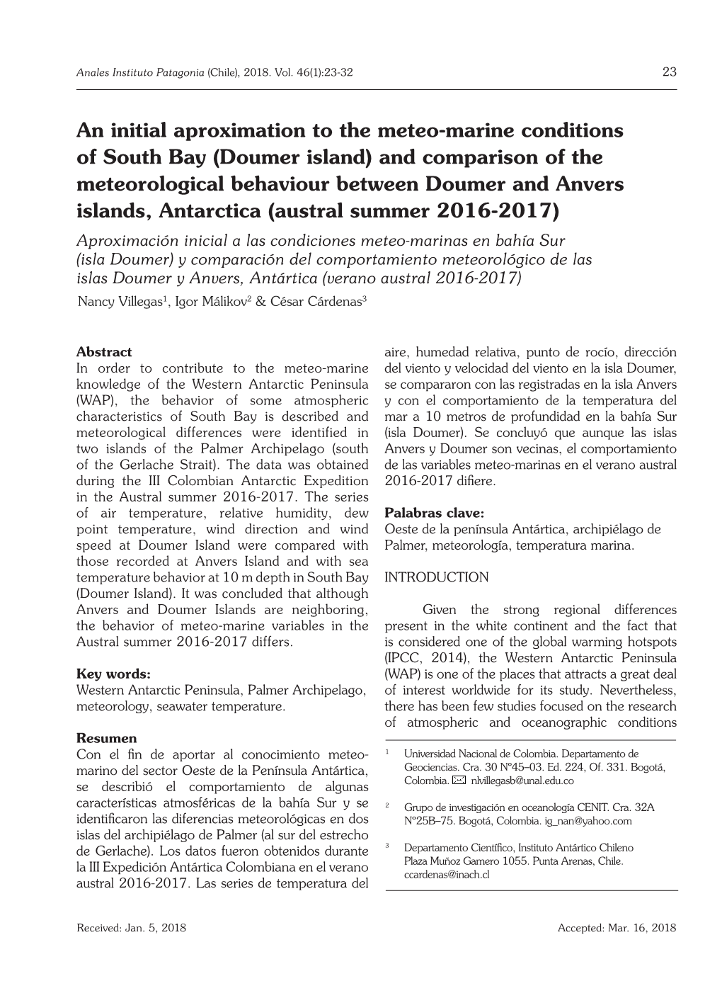 An Initial Aproximation to the Meteo-Marine Conditions of South