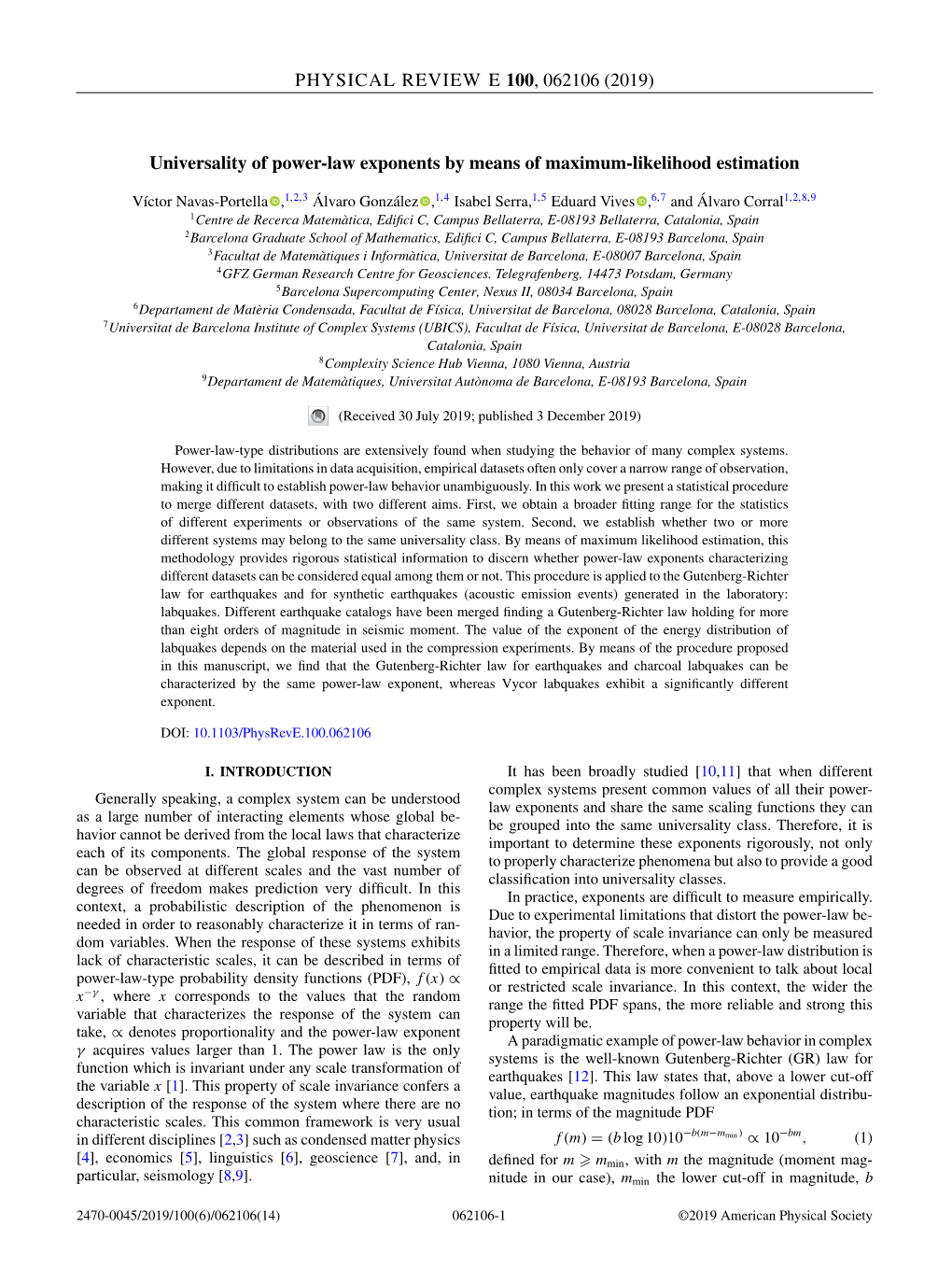 Universality of Power-Law Exponents by Means of Maximum-Likelihood Estimation